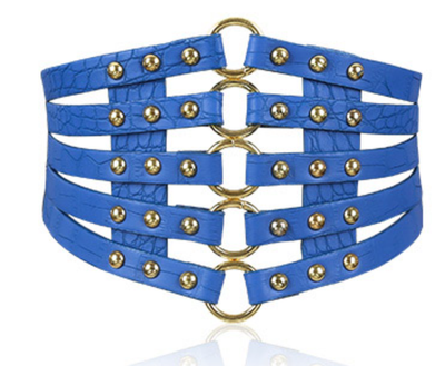Women Leather Wide Waist Belt Hollow Out Elastic Stretch  display picture 1