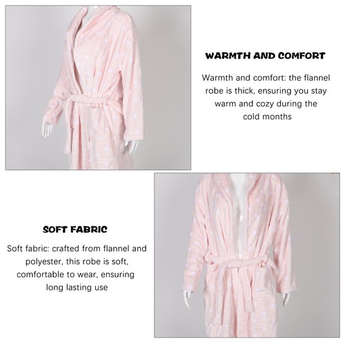 2pcs Ladies Flannel Sleep Robe Dot Bathrobe Long and Warm Bathrobe Lightweight - Picture 7 of 12