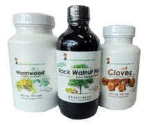 Dr Hulda Clark Parasite Cleanse - Cloves, Black Walnut Tincture 4oz & Wormwood 