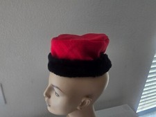 Girls Hawkins New Faux Fur Trim Pillbox Hat Red Black