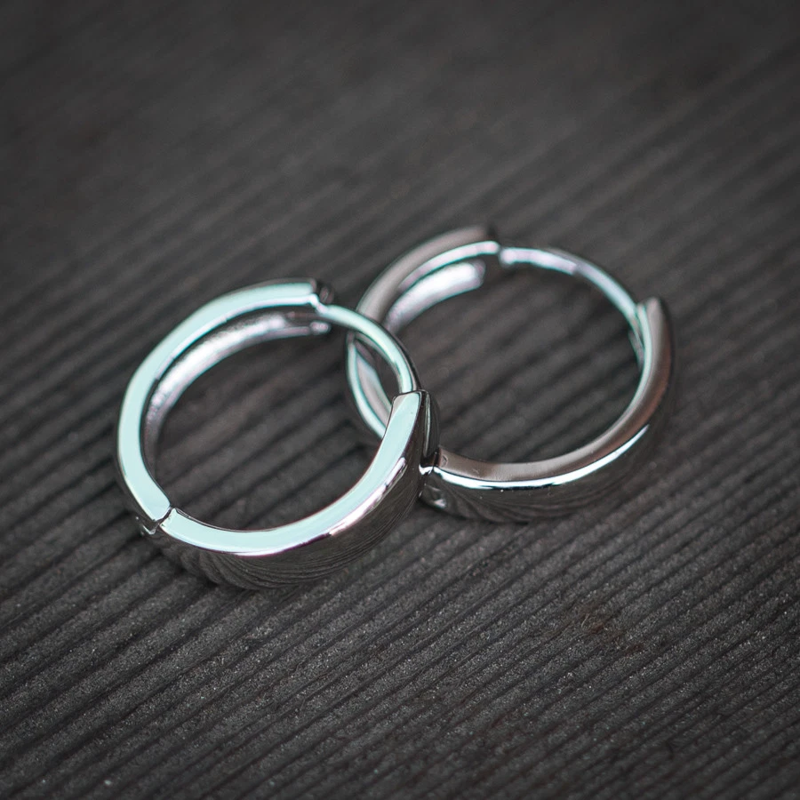 White Gold Plated Men's Women Small 925 Sterling Silver Hoop Huggie 2pc Earrings - Image 3 of 3