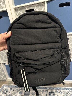 Victoria's Secret PINK Quilted Puffer Backpack 2024 Back 2 School -BLACK- NWT