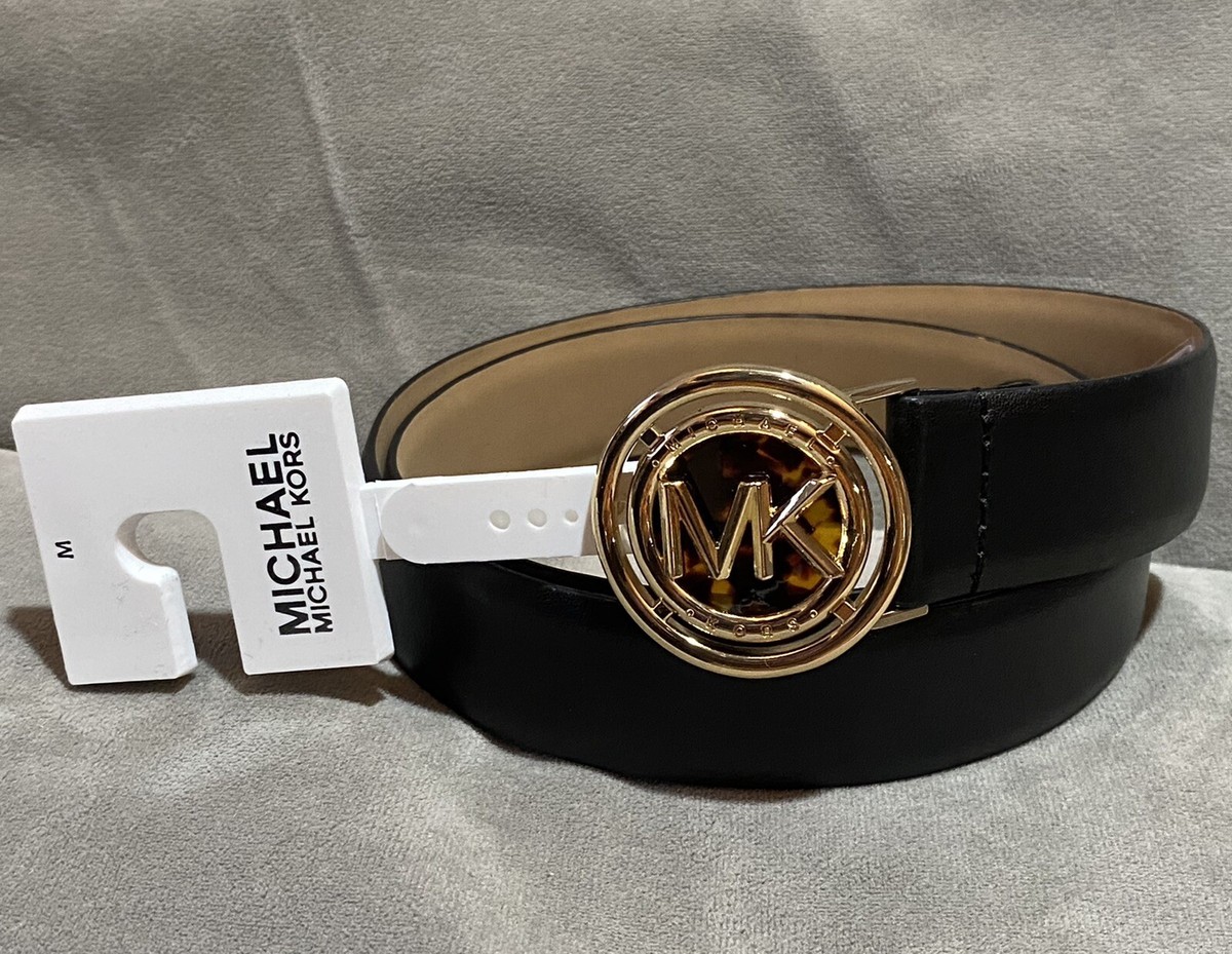 Michael Kors MK Womens Black Leather Belt Tortoise Shell  display picture 1