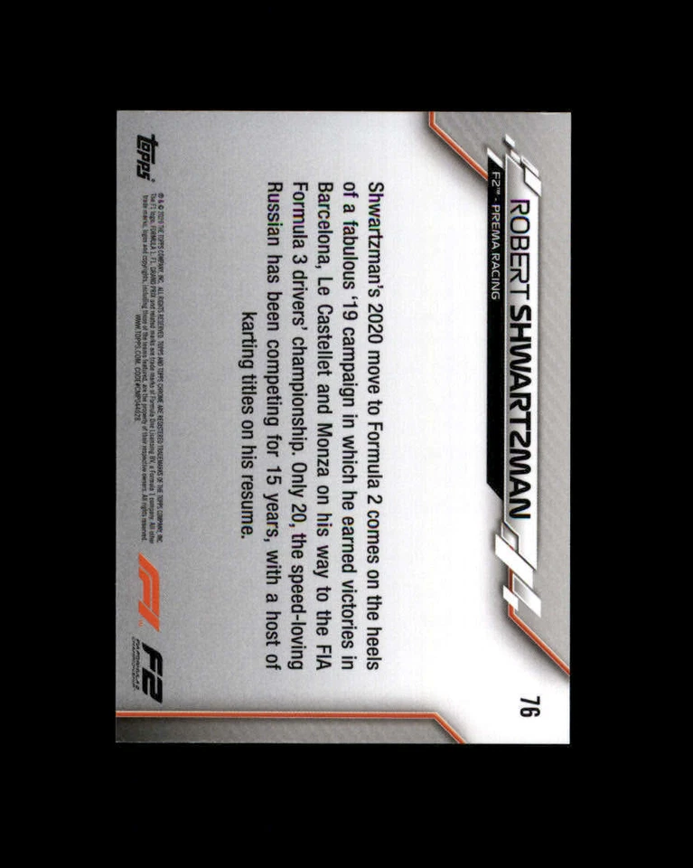 2020 Topps Chrome Formula 1 #76 Robert Shwartzman/F2 Cars (ref 164926) - Image 2 of 2