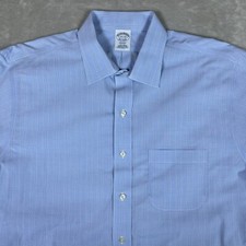 Brooks Brothers Dress Shirt Mens 17.5/37 XL Blue Glen Plaid 1818 Regent Cotton