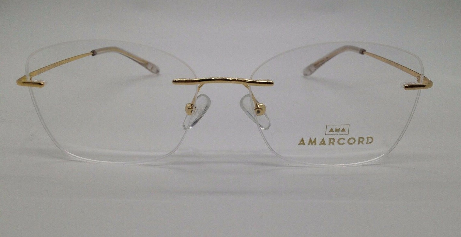 Amarcord AM034 Gold C3 Rimless Metal Eyeglasses Frame 54-17-140 Italy New RX