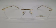Amarcord AM034 Gold C3 Rimless Metal Eyeglasses Frame 54-17-140 Italy New RX