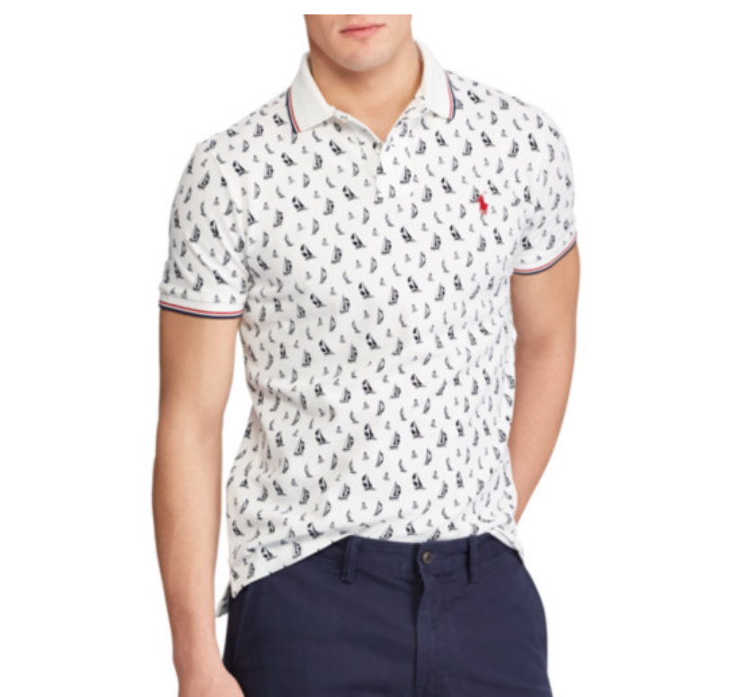 $125 Polo Ralph Lauren Sailboat Pattern Polo Shirt Cotton White Mu $125 Polo Ralph Lauren Sailboat Pattern Polo Shirt Cotton White Mu