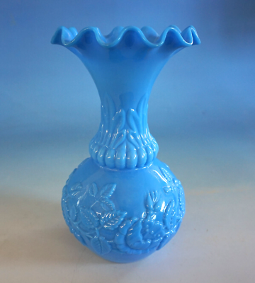 Biedermeier Opalinglas Glas Vase hellblau Antik 19 Jhdt. groß 27 cm (F024-1255)