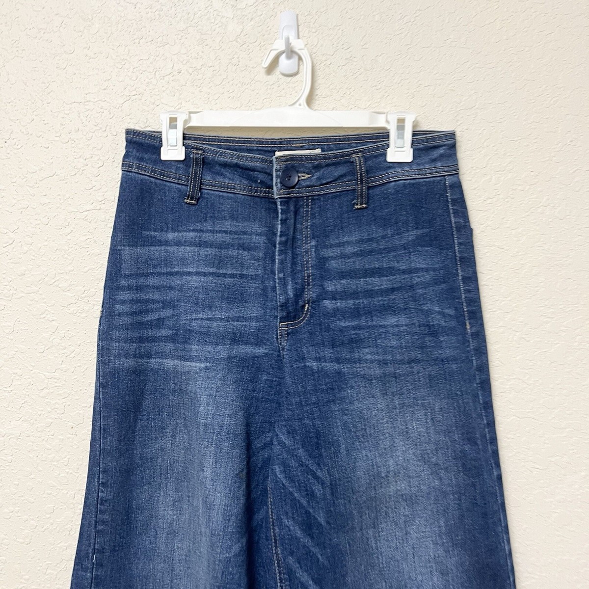 新品 New York High-Waisted Jeans 24 blue OAT New York Size 8/29 High Rise Wide Leg Blue Denim Jeans Raw Hem