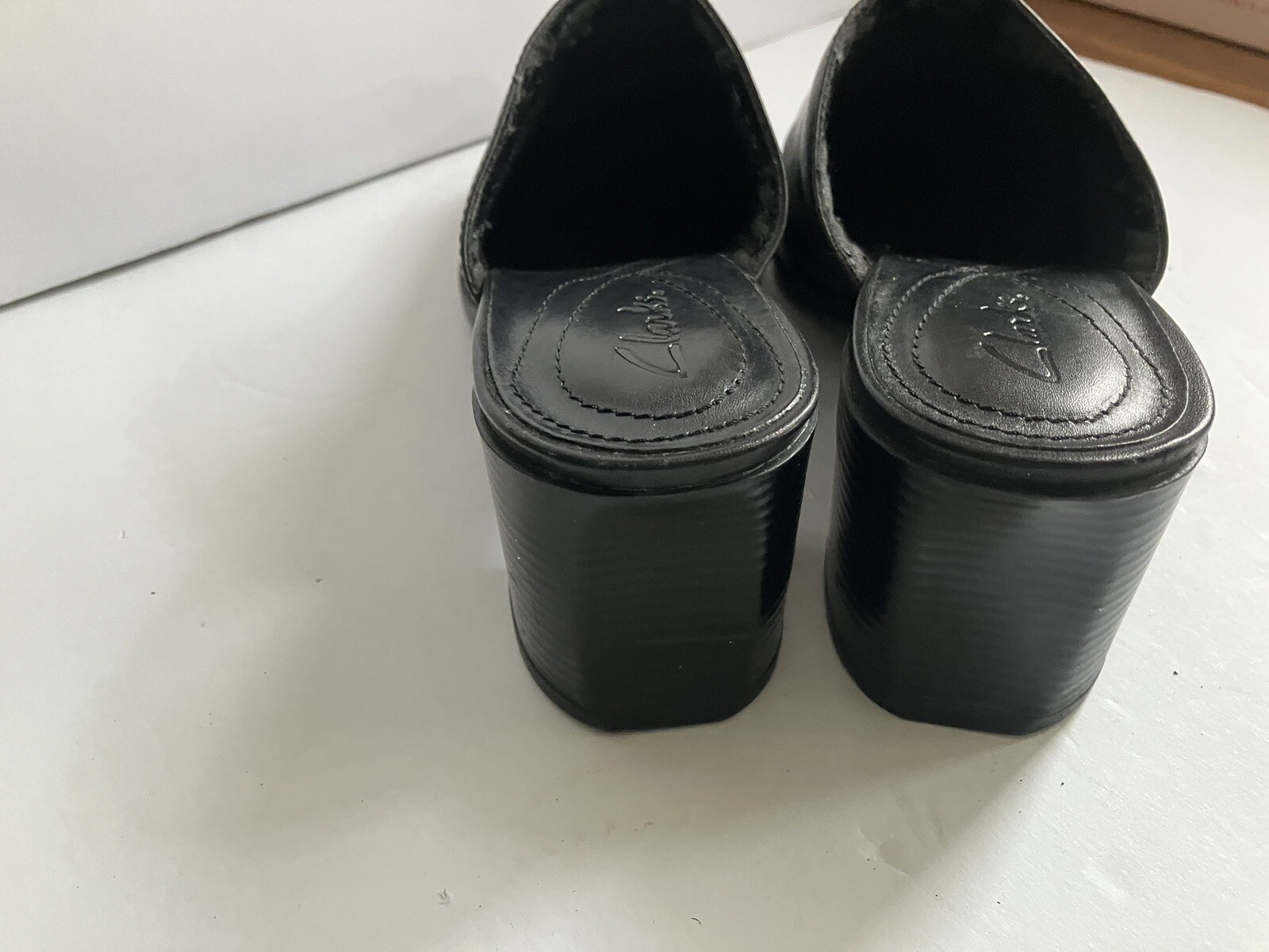 clarks womens shoes size 8 slip on open back shoes,block heal, black | eBay