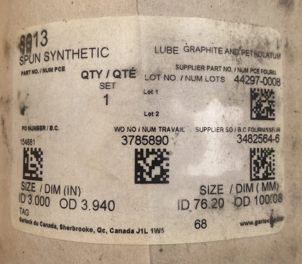 Garlock SYNTHEPAK 8913 1/2″ Synthetic Packing 8 Pcs - 3” ID 3.94” OD - Image 2 of 4