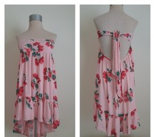 ASOS Beach Size 2 Pink Red Floral Print Tie Back Summer Beach High Low Dress