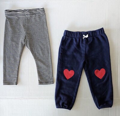 Toddler 18 Months Carter's Heart Sweatpants & Bonnie Baby Navy Stripe Leggings