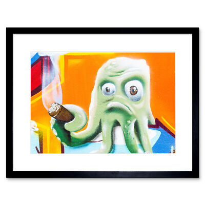 Gerahmter Wandkunstdruck Graffiti Oktopus Rauchen Zigarre 12 x 16 Zoll