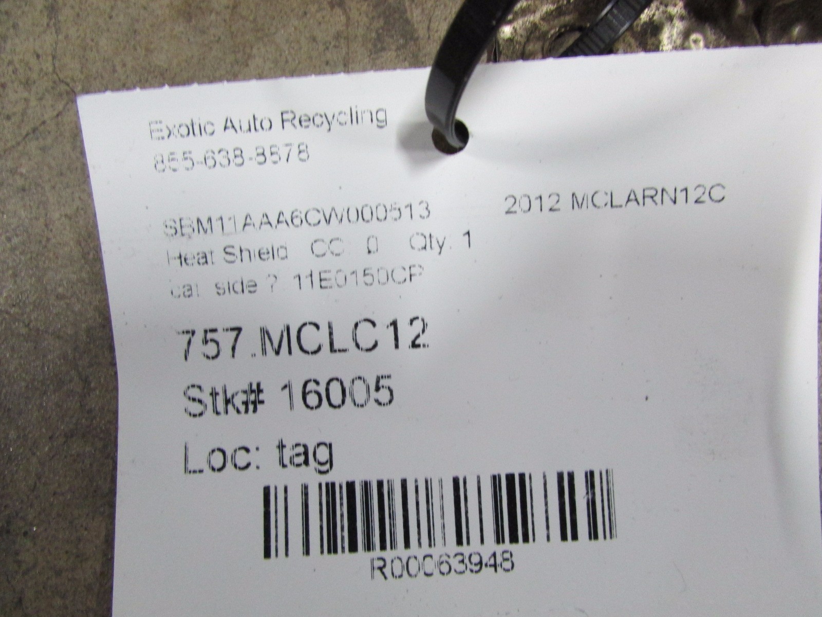 McLaren MP4-12C, Exhaust Heat Shield, Used, P/N 11E0150CP