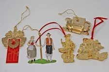 Gold Metal 3D Christmas Ornament Chemart Baldwin Maypole Model A Red Door VTG