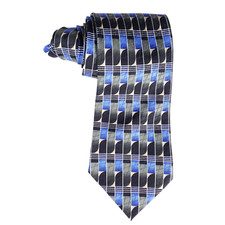 Louis Roth Geometric Print Silk Tie Blue Green Black Retro Preppy Business