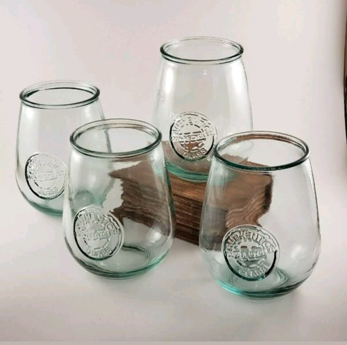 100% Authentic Recycled Glass Green Stemless Wine Glass Set Of 4