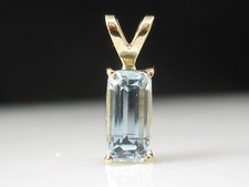 Aquamarine Pendant 14K Yellow Gold Plated Emerald Cut Estate Fine Jewelry