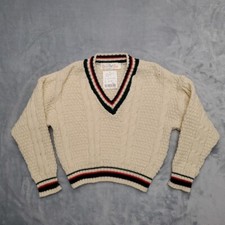 VTG Sweater Kids 10-12 Scottish 95 Wool Blend Tennis Cricket Cable Knit V-neck