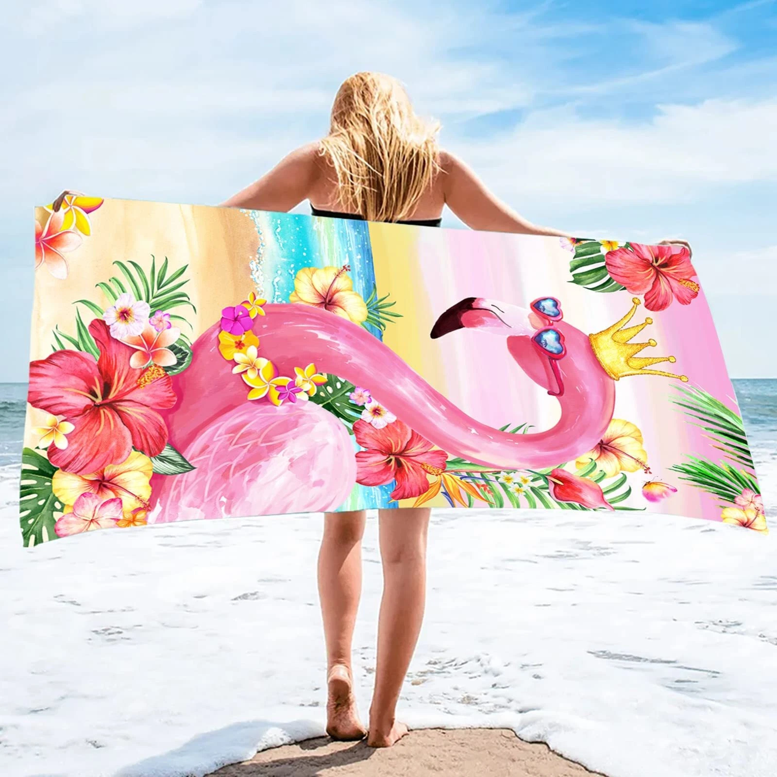 Flamingo Beach Towel 30x60 Microfiber Pink Quick Dry Sand Proof