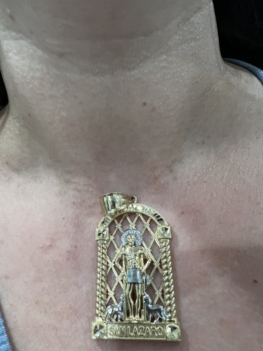 0 GoLD st Saint san LAZARO LAZARUS pendant 14k solid white yellow necklace 1.90" - 第 2/12 張圖片