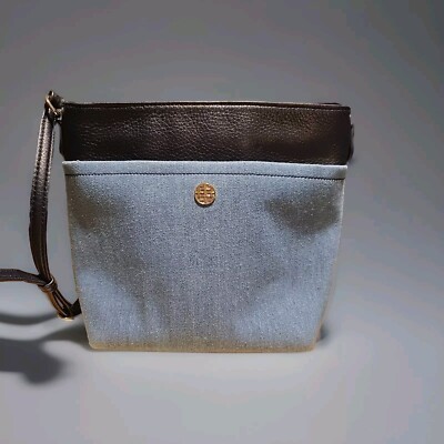 TALBOTS LIGHT BLUE DENIM BUCKET BAG PURSE SHOULDER BAG LEATHER 8x10.5x4.5