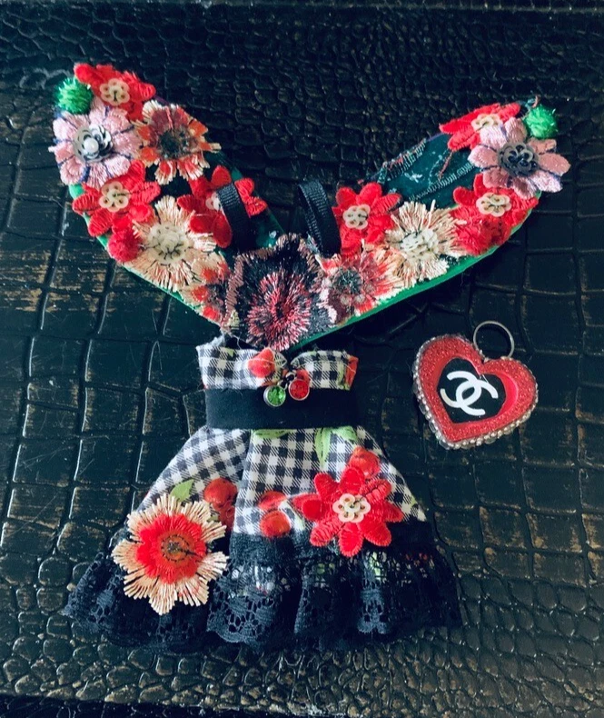 VETEMENTS Arcobaleno Alto Personalizzato Fata Giardino Ali Fiori Gingham Vestito Cuore Borsetta 453