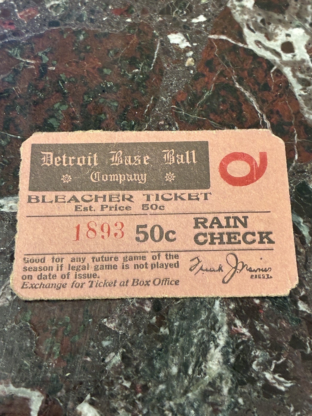 1928-1930 Detroit Tigers Bleacher Baseball Ticket Ty Cobb Babe Ruth Navin Field 