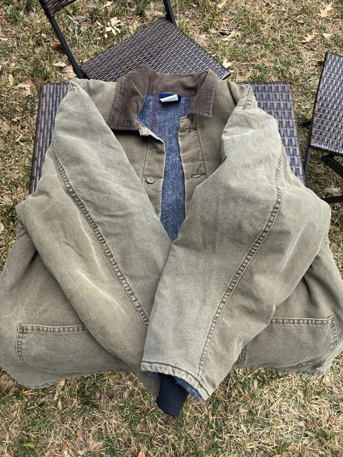 Vintage Dickies Chore Jacket Men’s Xl Olive Green with Corduroy Collar 90s image 7