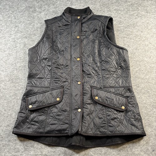 Barbour Womens 16 Jacket Cavalry Gilet Quilted Vest Black Fleece Lined Snap