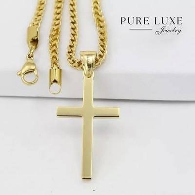 24'' Men's Stainless Steel.Gold,Franco Chain Necklace,CROSS,Charm Pendant +BOX
