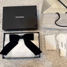 CHANEL 24V Black Velvet Long Tail Ribbon Hair Clip Barrette Made in Italy w/Box