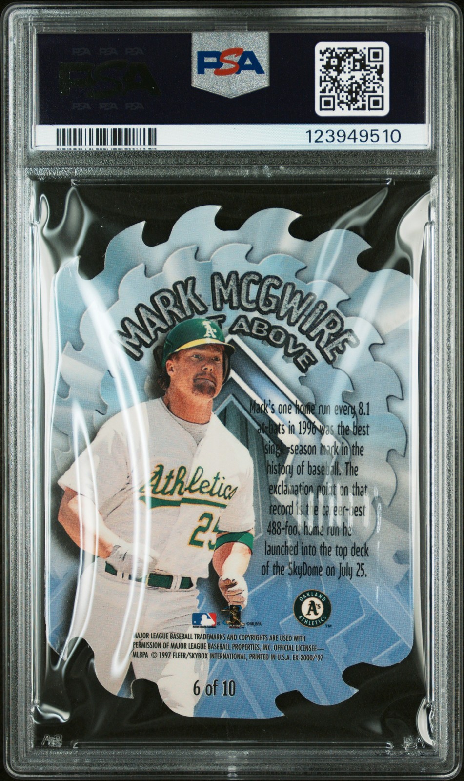 1997 Skybox E-X 2000 Cut Above #6 Mark Mcgwire Cut Above PSA 8 view 2