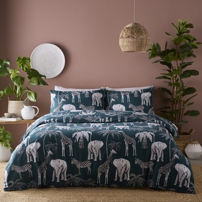 Tiermotiv Bettbezug Zebra Giraffe Elefant Quilt Bettwäsche Set Double Türkis