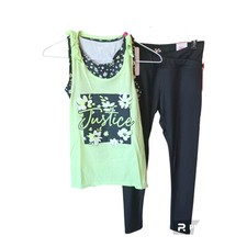 Justice Core Leggings Set 12/14 Girls 2Fer Tank Top Lime Green Black Sports Bra