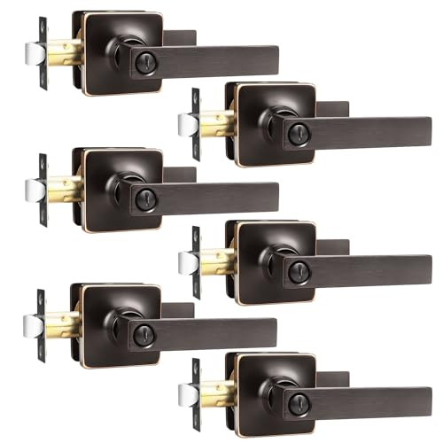 6-Pack Oil Rubbed Bronze Square Privacy Door Levers for Interior Doors