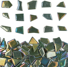Iridescent Glass Mosaic Tiles for Crafts Bulk,200G Green Broken Mosaic Glass Pie