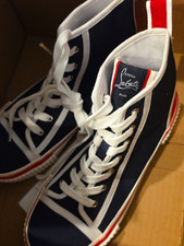 Christian Louboutin Men's High Top Lace-Up Sneaker Navy/White/Red US 9.5