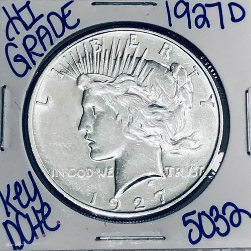 1927 D SILVER PEACE DOLLAR AUTHENTIC HI GRADE U.S. MINT COIN RARE KEY DATE 5032