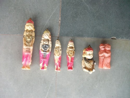 6 Pc Vintage Colorful Celluloid Lord Krishna & Couple Figurine , Japan