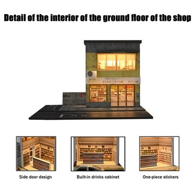 1/64 Diorama Diecast Car Garage Model LED Street Building Display Model Scene US