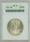 1944 50c Walking Liberty Silver Half Dollar ANACS MS64 Choice BU+ Coin C4672