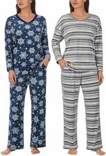 Nautica Womens Pajamas - Cozy Silky Fleece - 2 Piece Long Sleeve Winter Sleepwea