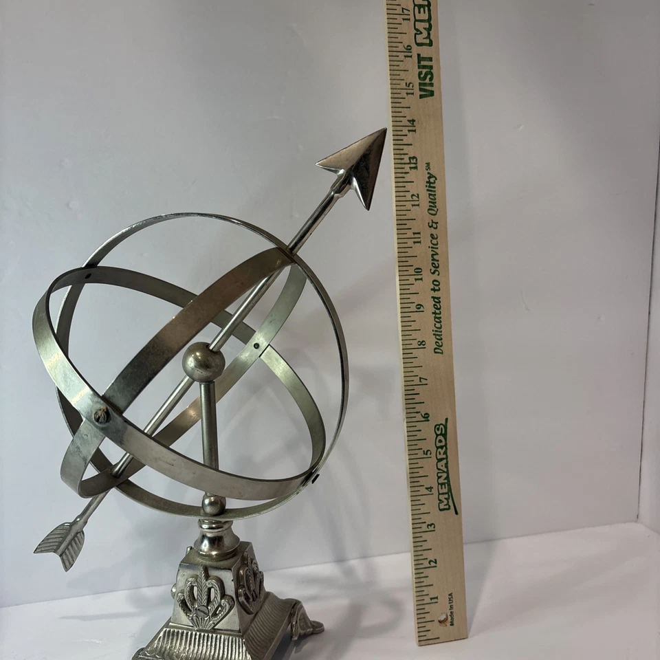 Globo esfero armilar de metal decorativo plateado Foto 2 de 4