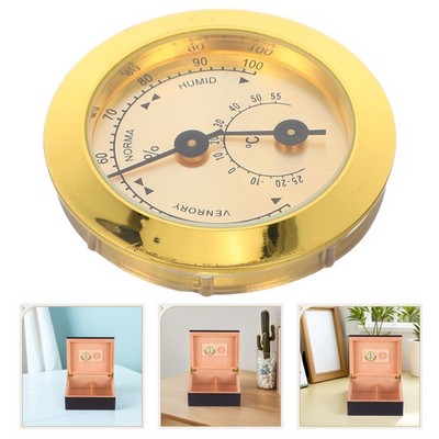 Gold Metal 50MM Round Cigar Cabinet Humidity Temperature Gauge Embedded