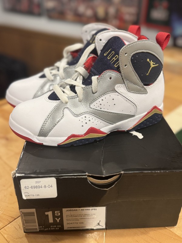 Nike Air Jordan 7 Retro (PS) "Olympic" White Gold SZ 1.5Y [304773-135]