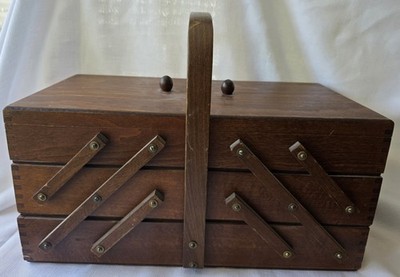 Vintage Wooden 3-Tier Accordion Sewing Box Excellent Condition