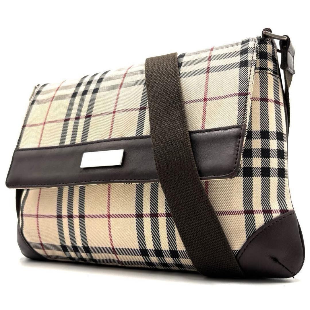 Burberry Shoulder Bag Nova Check Canvas Leather Brown Shipped from